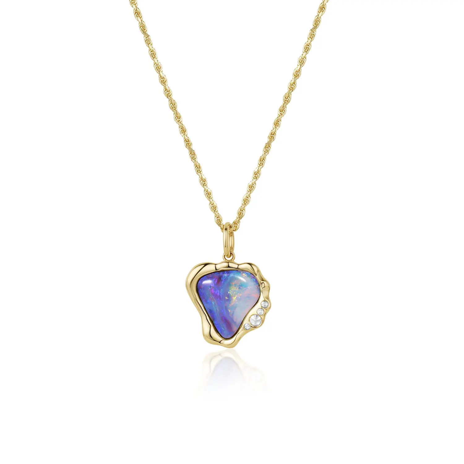 Image of 6.08ct Boulder Opal and Rose Cut Diamond Pendant