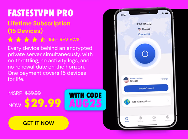 FastestVPN PRO: Lifetime Subscription (15 Devices)