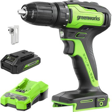 Greenworks POWERALL 24V Cordless Brushless Drill/Driver with 2Ah Battery and Charger