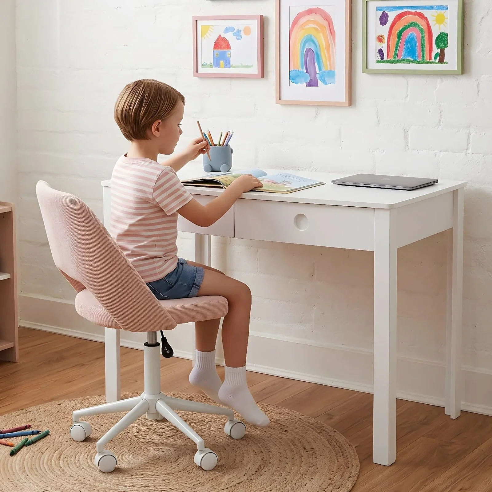 Image of Layla Study Desk & BILLY Corduroy Desk Chair Set