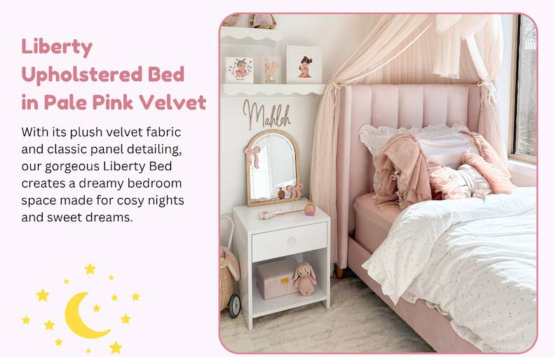Shop the Liberty Upholstered Bed in Pale Pink Velvet
