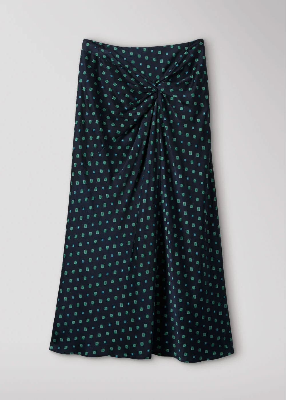 Navy Diamond Geo Twist Midi Skirt