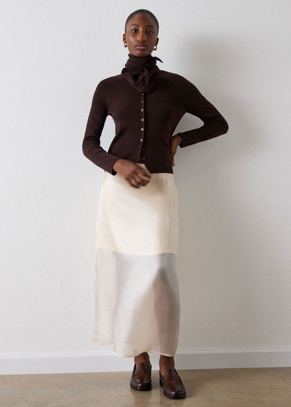 Ivory Organza Column Midi Skirt