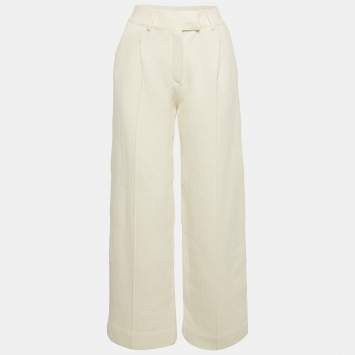 Beige Cotton Knit Wide-Leg Tro