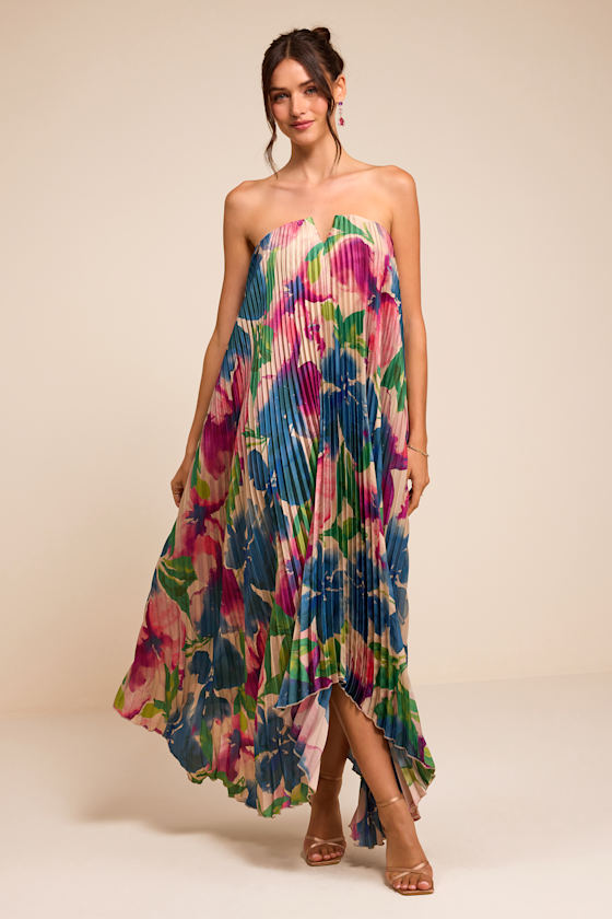 Image of Daylen Blush Multi Floral Satin Shift Maxi Dress