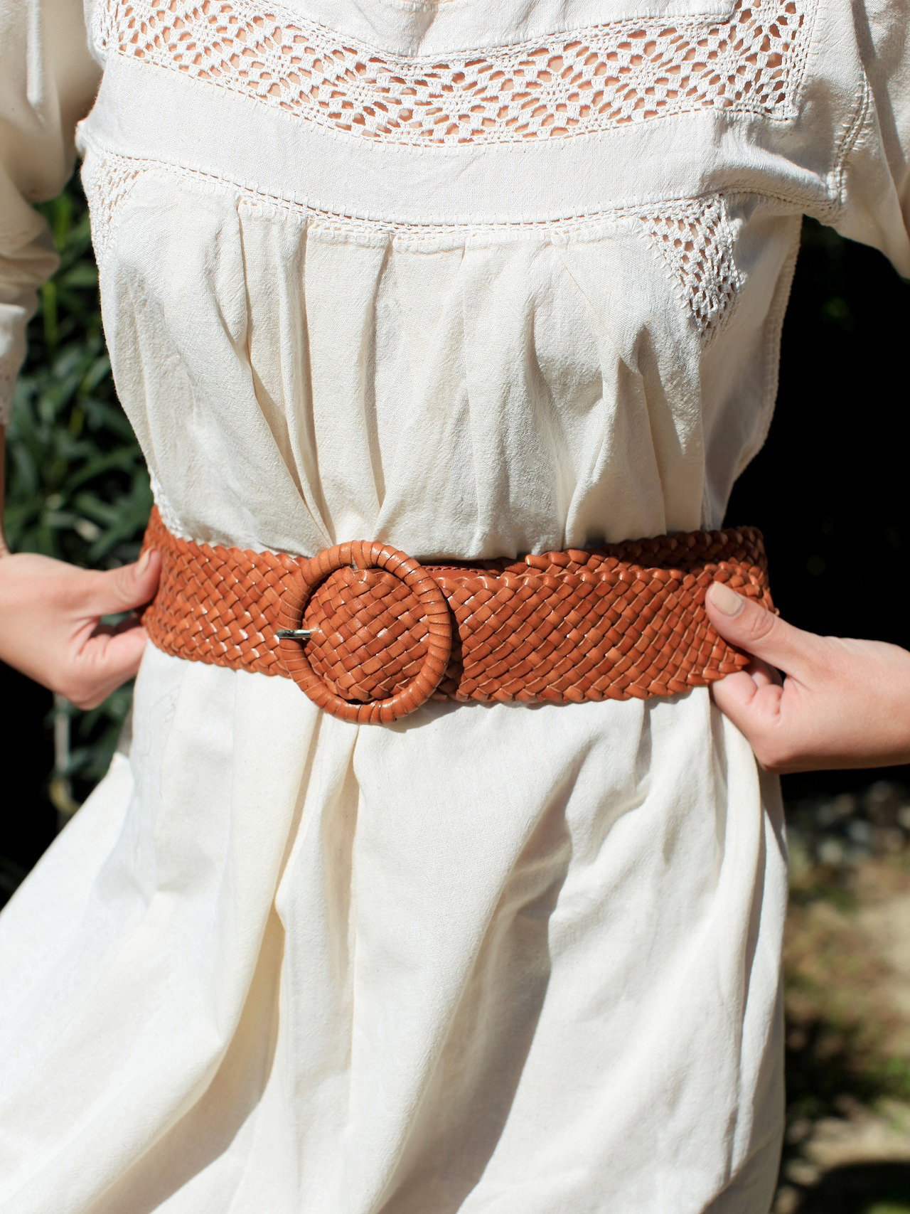 alt="dress and woven belt"