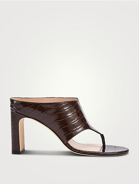 Babette Croc-Embossed Leather Thong Sandals
