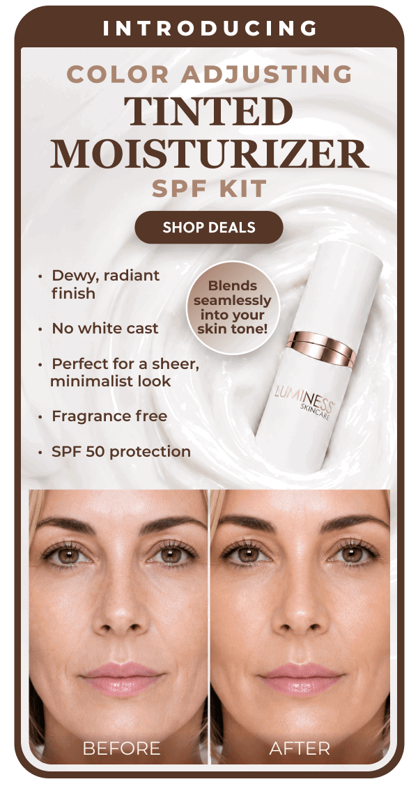 INTRODUCING COLOR ADJUSTING TINTED MOISTURIZER SPF KIT: Dewy, radiant finish. No white cast. Perfect for sheer, minimalist look. Fragrance free. SPF 50 protection.