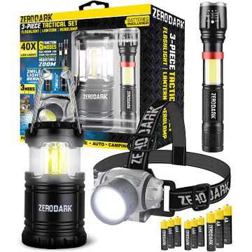 ZeroDark 3-Piece Tactical Bundle with Flashlight, Lantern, & Headlamp