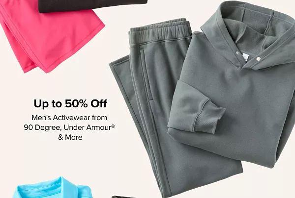 Up to 50% off mens activewear from 90 Degree, Under Armour and more. Shop now. A matching gray sweatshirt and pants.