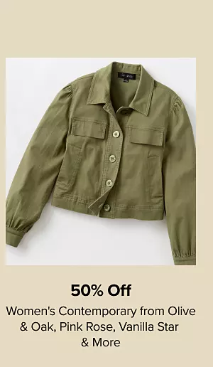 50% off womens contemporary from Olive and Oak, Pink Rose, Vanilla Star and more. Shop now. A green jacket.