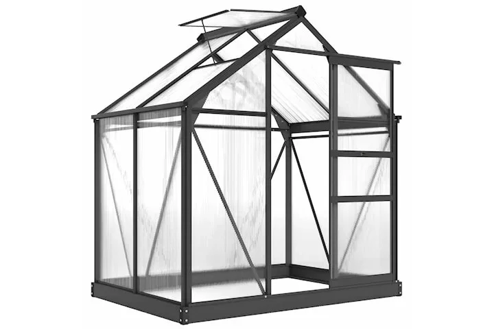 Polykarbonatväxthus 190x132x201 cm UV30+ förstärkt botten regnränna grå