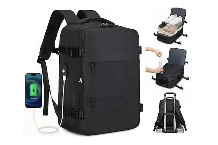 Kabinväska Ryggsäck för Ryanair, Norwegian & Wizzair- Handbagage – 30L Vakuum Kompression USB - cabin bag - pump ingår