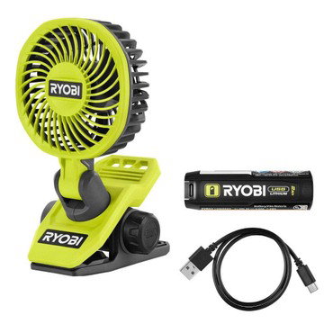 RYOBI USB Lithium Clamp Fan Kit w/2.0Ah Battery and Charging Cable