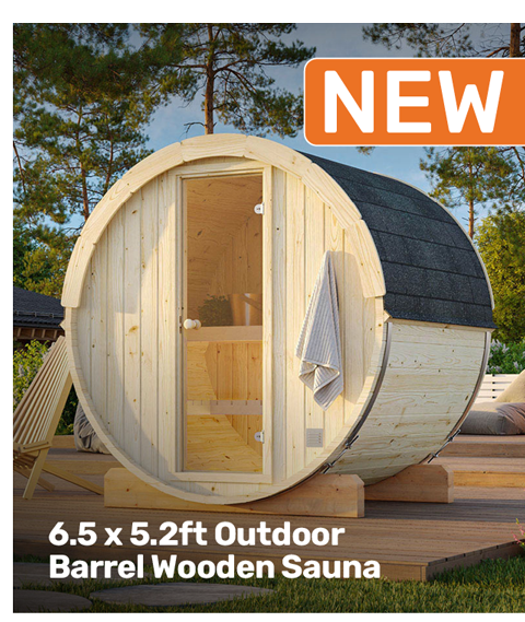 6.5 x 5.2ft Outdoor Barrel Wooden Sauna. New