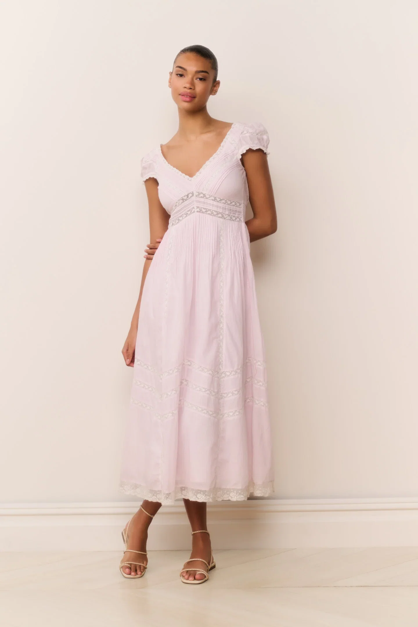 Image of Suvi Pink Cotton Midi Dress