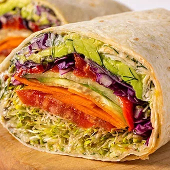 Fresh Vegetable Wraps with Roasted Red Peppers and Feta