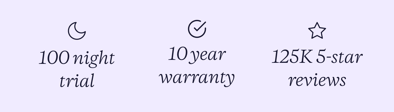 100 night trial 10 year warranty 125k 5 star reviews