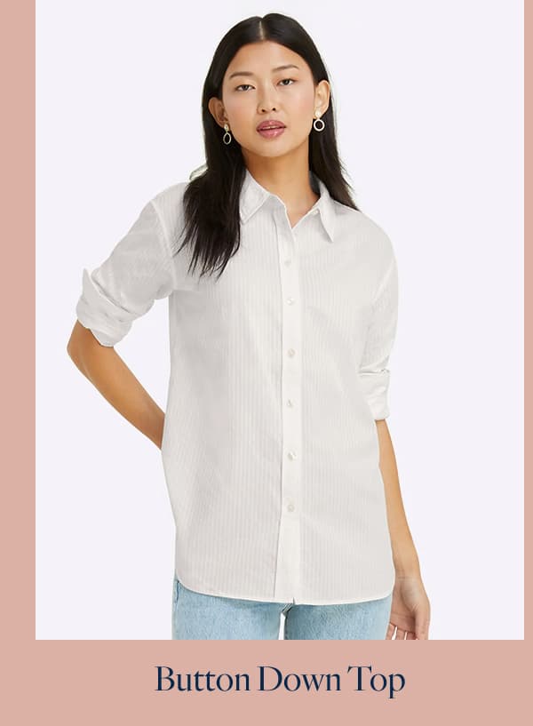Button Down Top in White Shirting Stripe