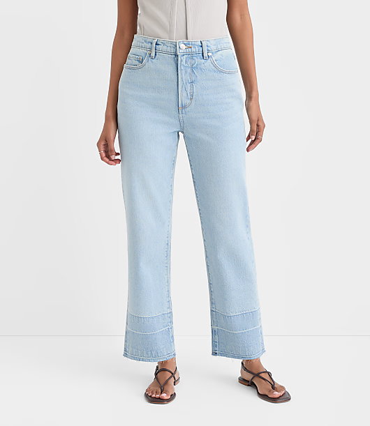 Rivete Tall Curvy Unpicked High Rise Straight Jeans in Wave Wash
