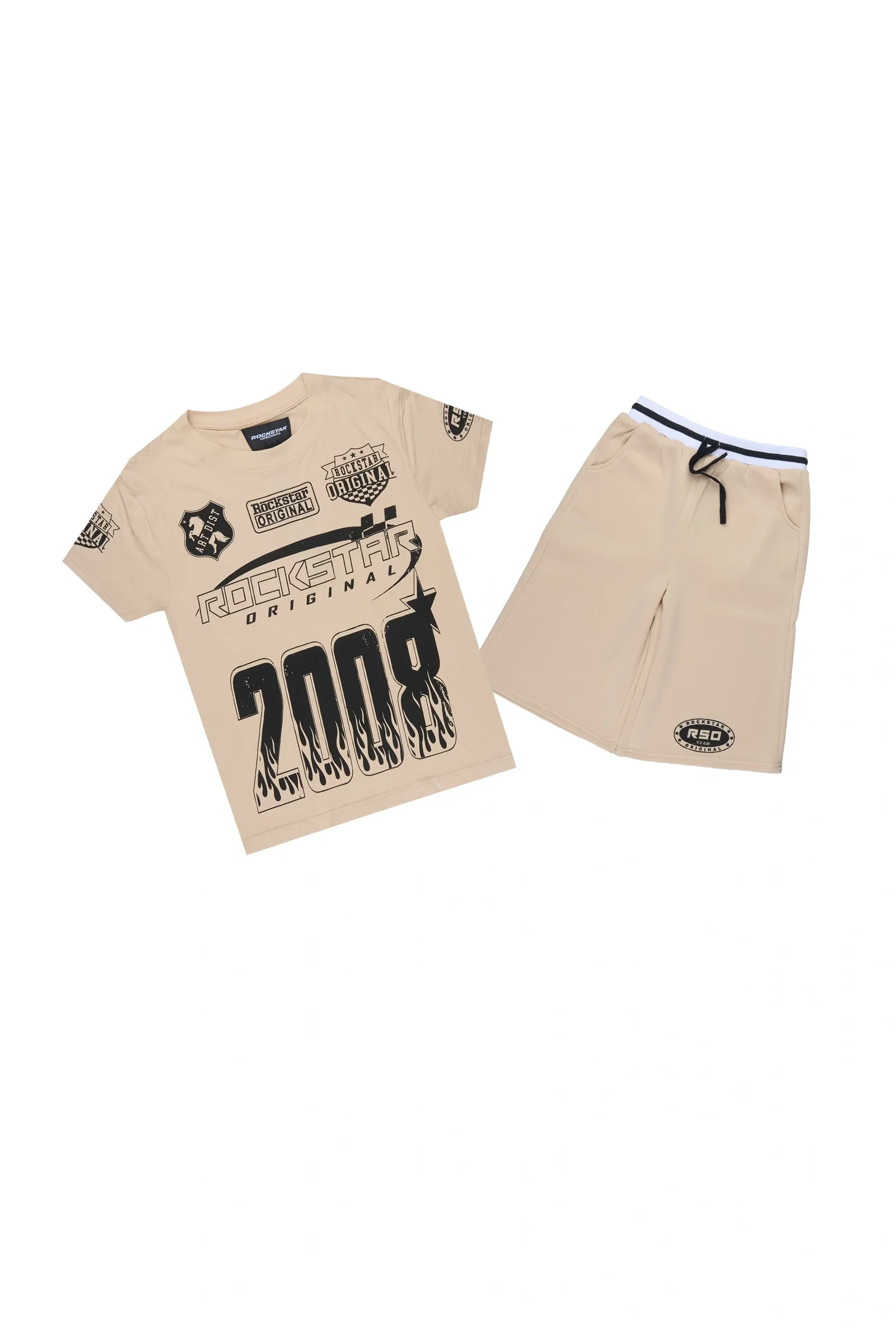 Image of Boys Amos Beige Oversized T-Shirt/Short Set