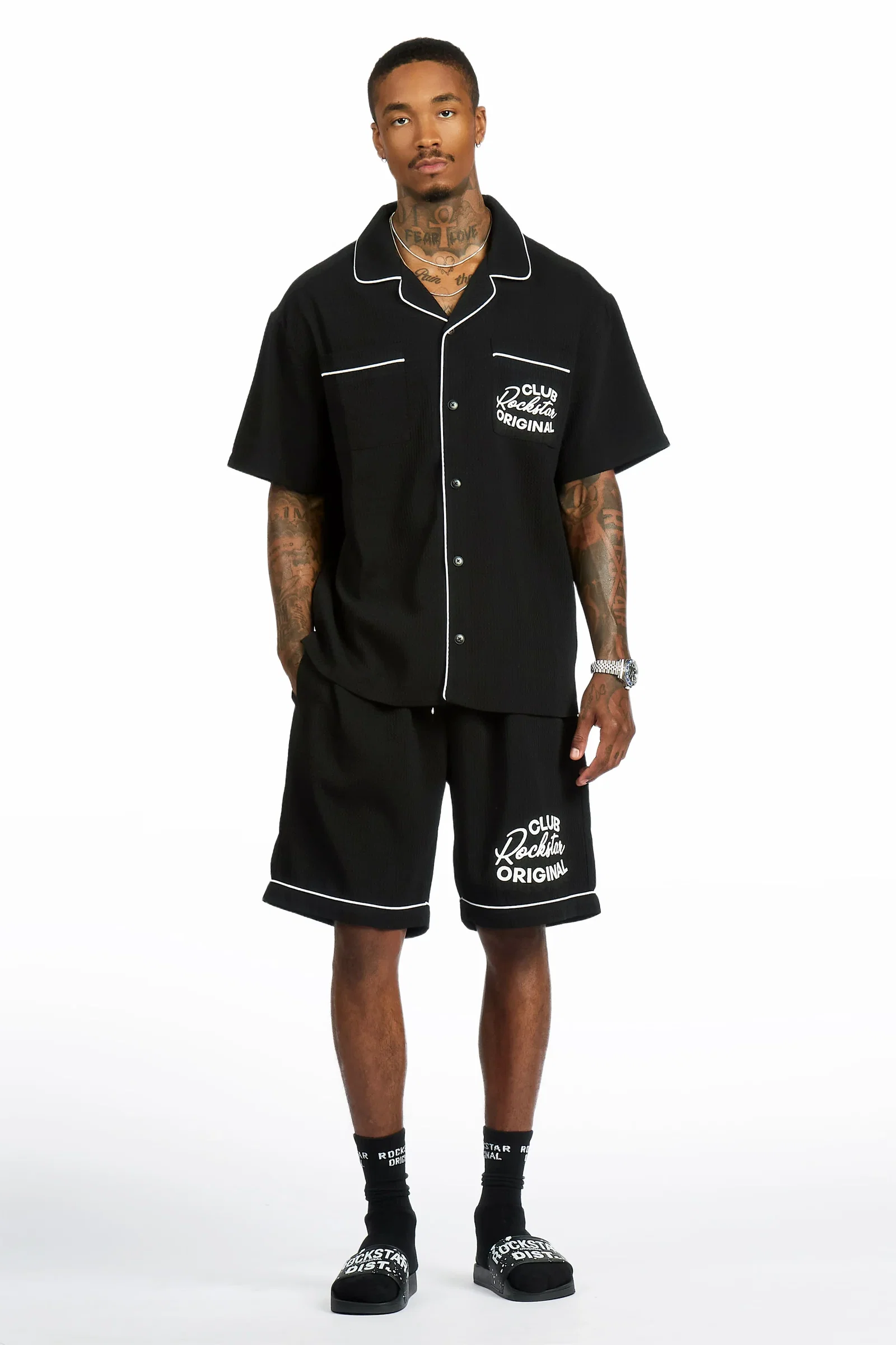 Image of Clarence Black Button Down Shirt/Short Set