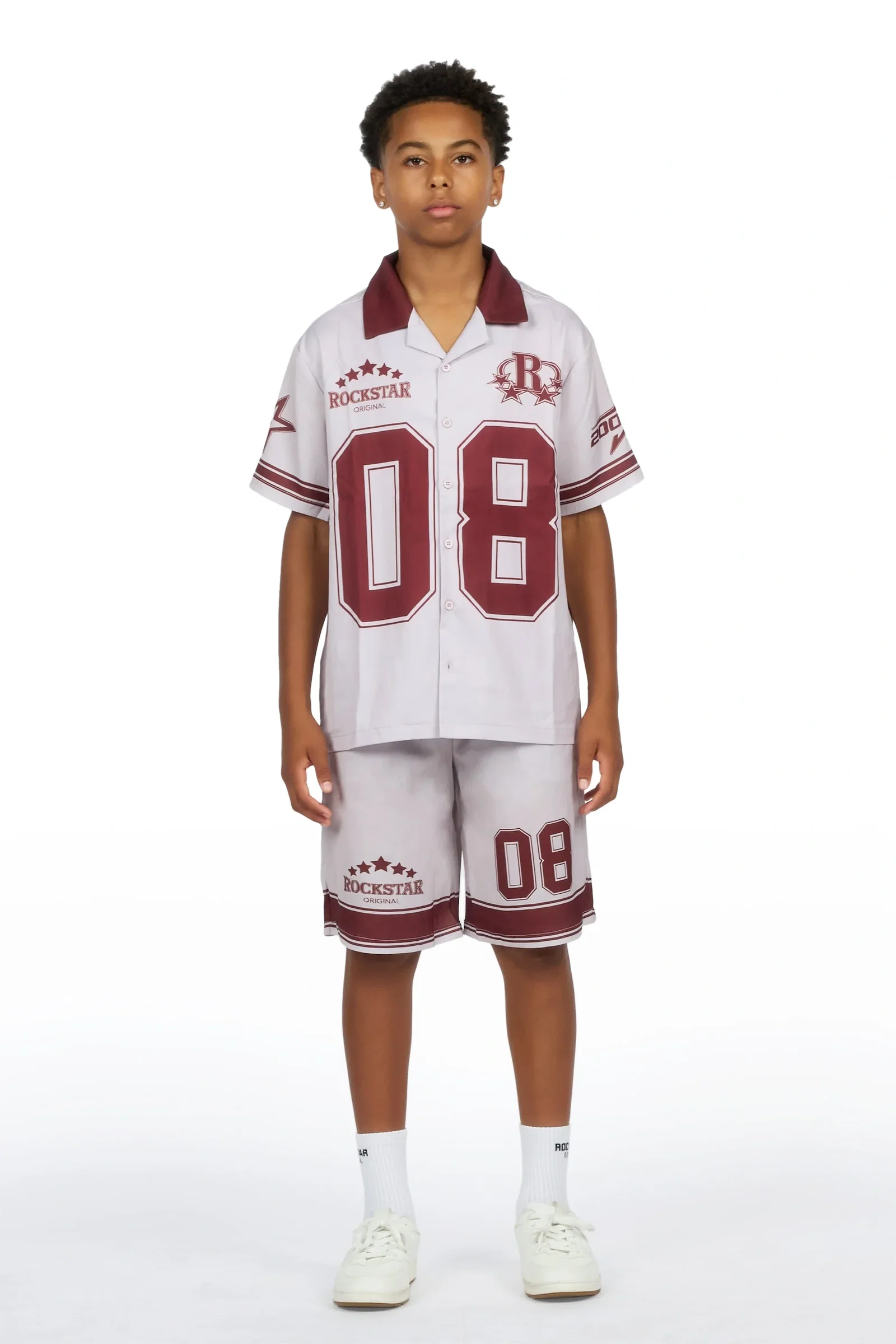 Image of Boys Tim Beige Button Down T-Shirt/Short Set