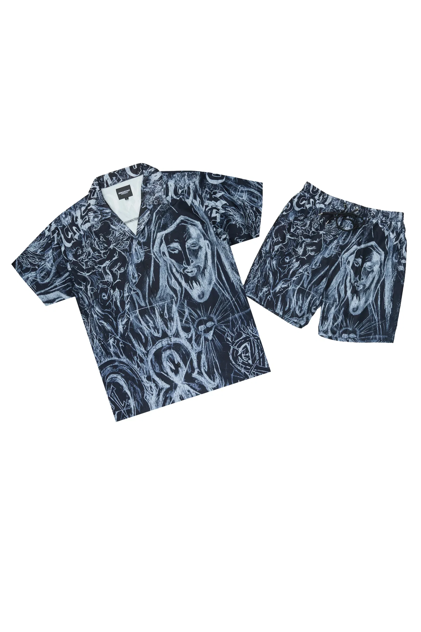 Image of Fenno Black Button Down T-Shirt/Short Set