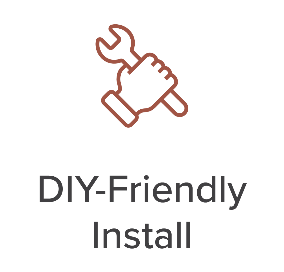 Icon of hand holding a wrench, text: DIY-Friendly Install