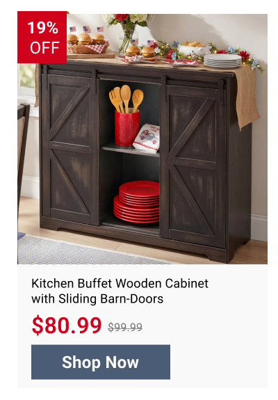 Kitchen Buffet Wooden Cabinet with Sliding Barn-Doors