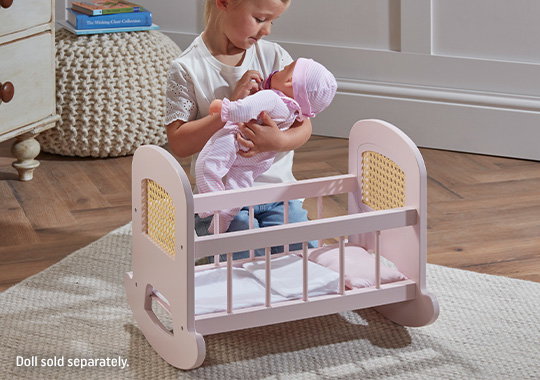 Ivy & Lily Wooden Rattan Baby Dolls Cradle