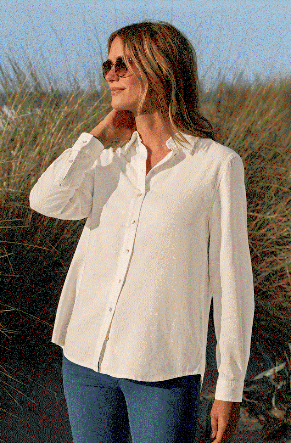 Ladies Linen Blend Oversized Shirt