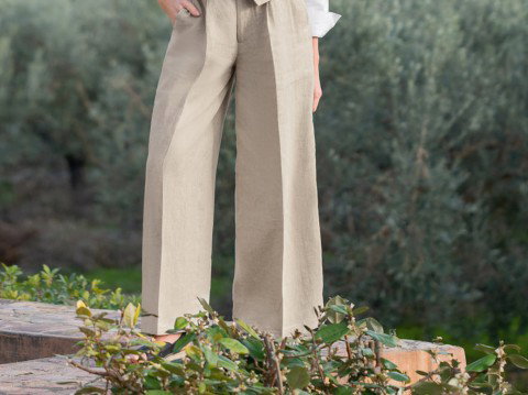 Ladies Linen Wide Leg Trousers