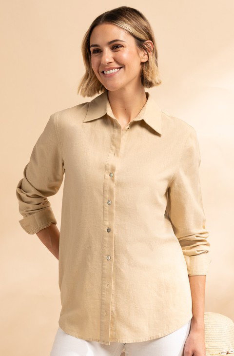 Ladies Linen Blend Oversized Shirt