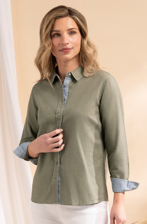 Ladies Linen Blend Contrast Trim Shirt