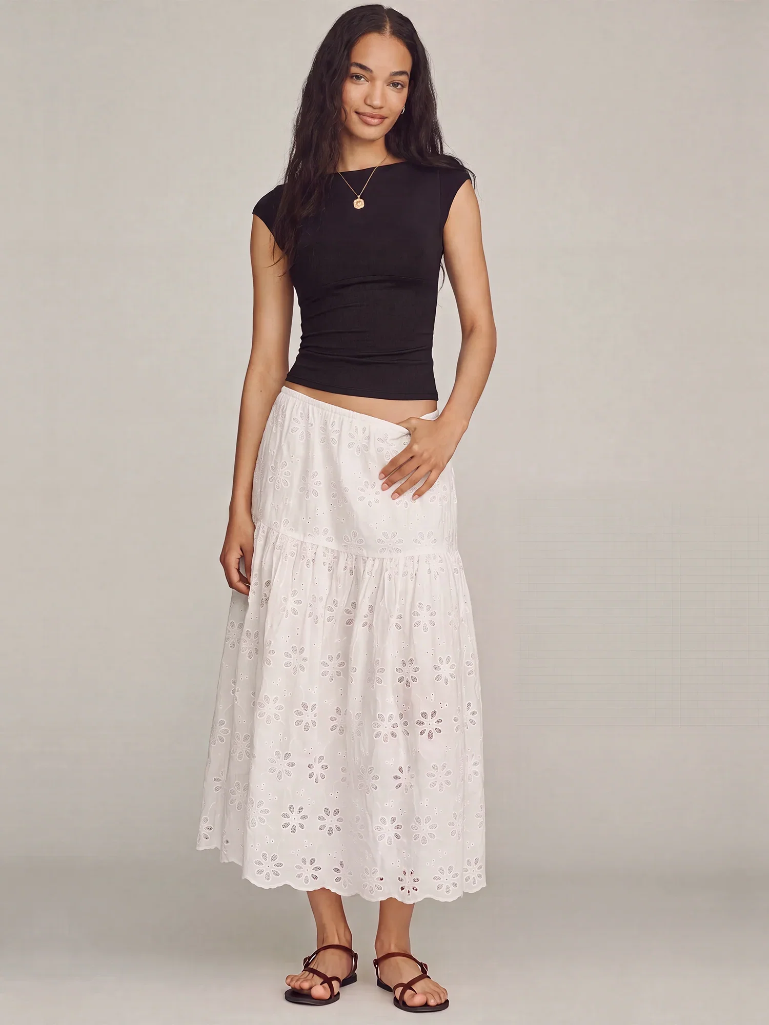 Image of Eyelet Tiered Maxi Skirt