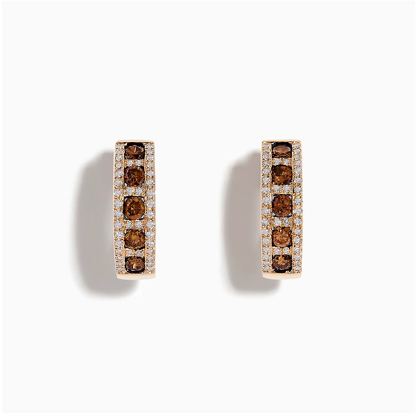 14K Rose Gold Brown and White Diamond Hoop Earrings