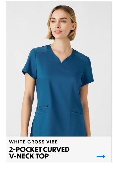 White Cross Vibe | 2-Pocket Curved V-Neck Top | Shop Now