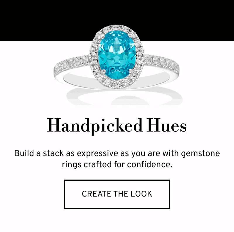 A cocktail ring with a large, bright blue, center stone.  Build a stack as expressive as you are. Click to Shop Gemstone Rings