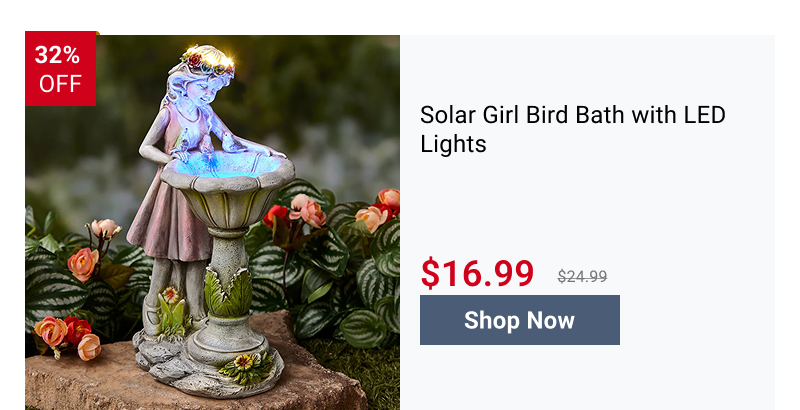 Solar Girl Bird Bath with LED Lights