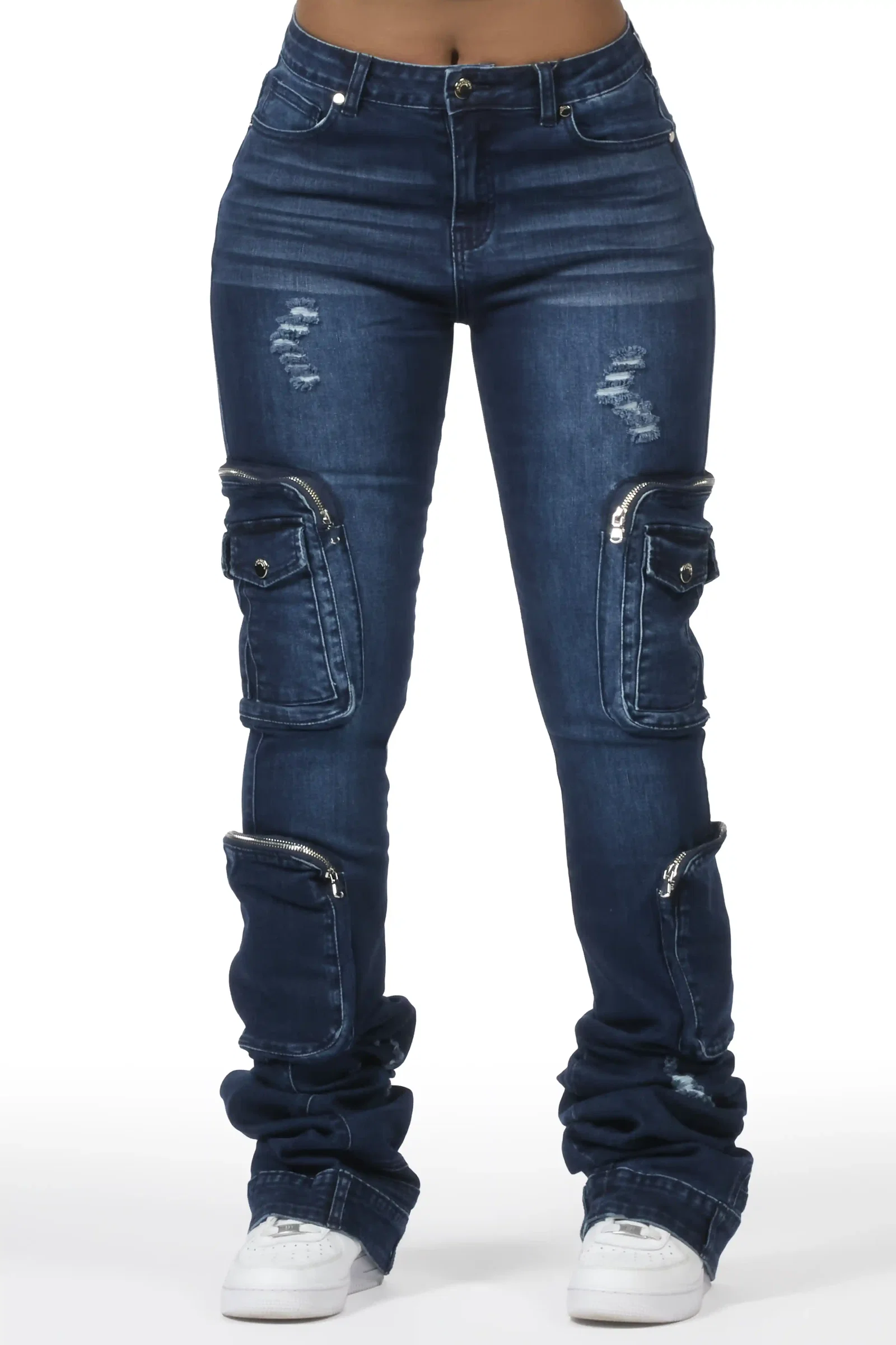 Image of Alisson Dark Wash Cargo Super Stacked Jean