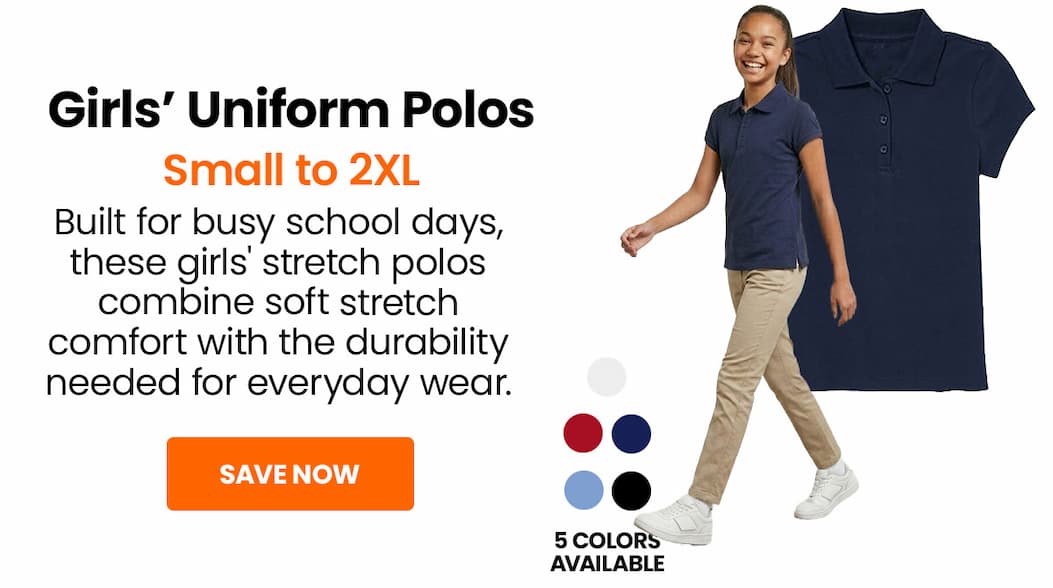 Save on girls' uniform polos.