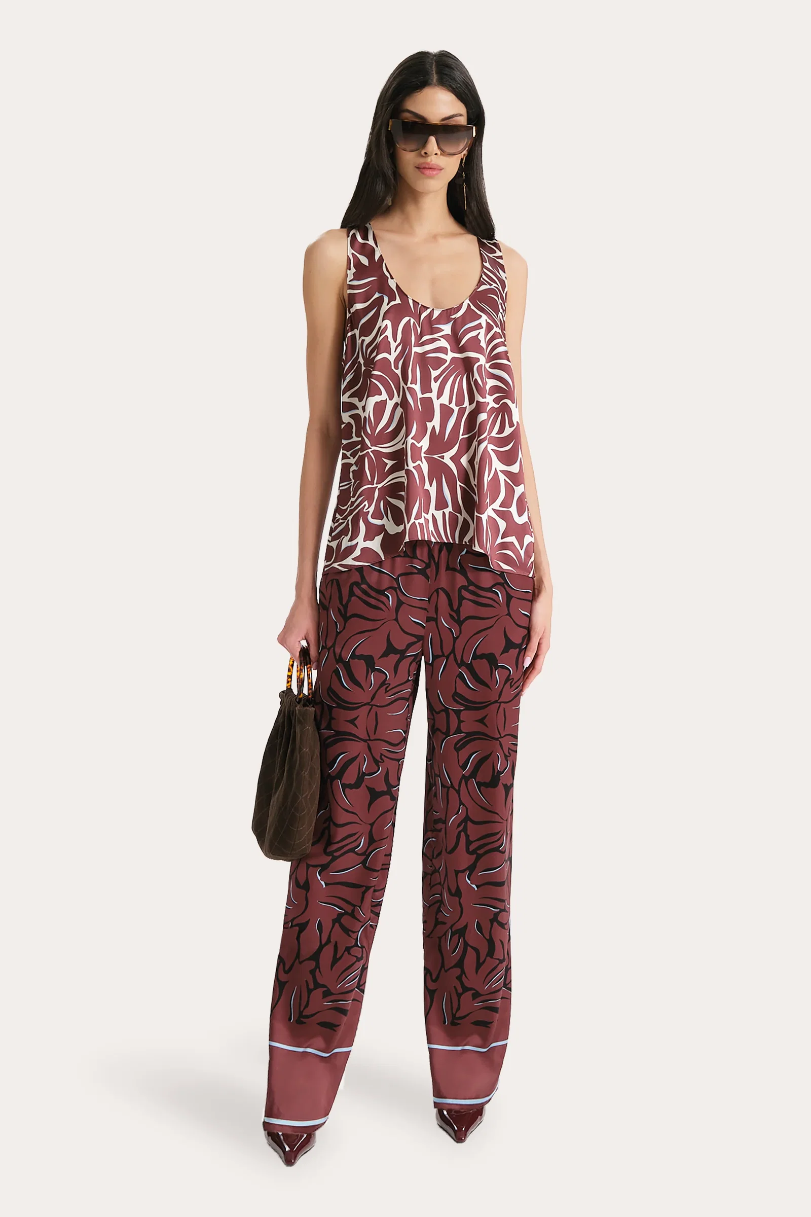 Image of Naya Silk Charmeuse Coral Print Top