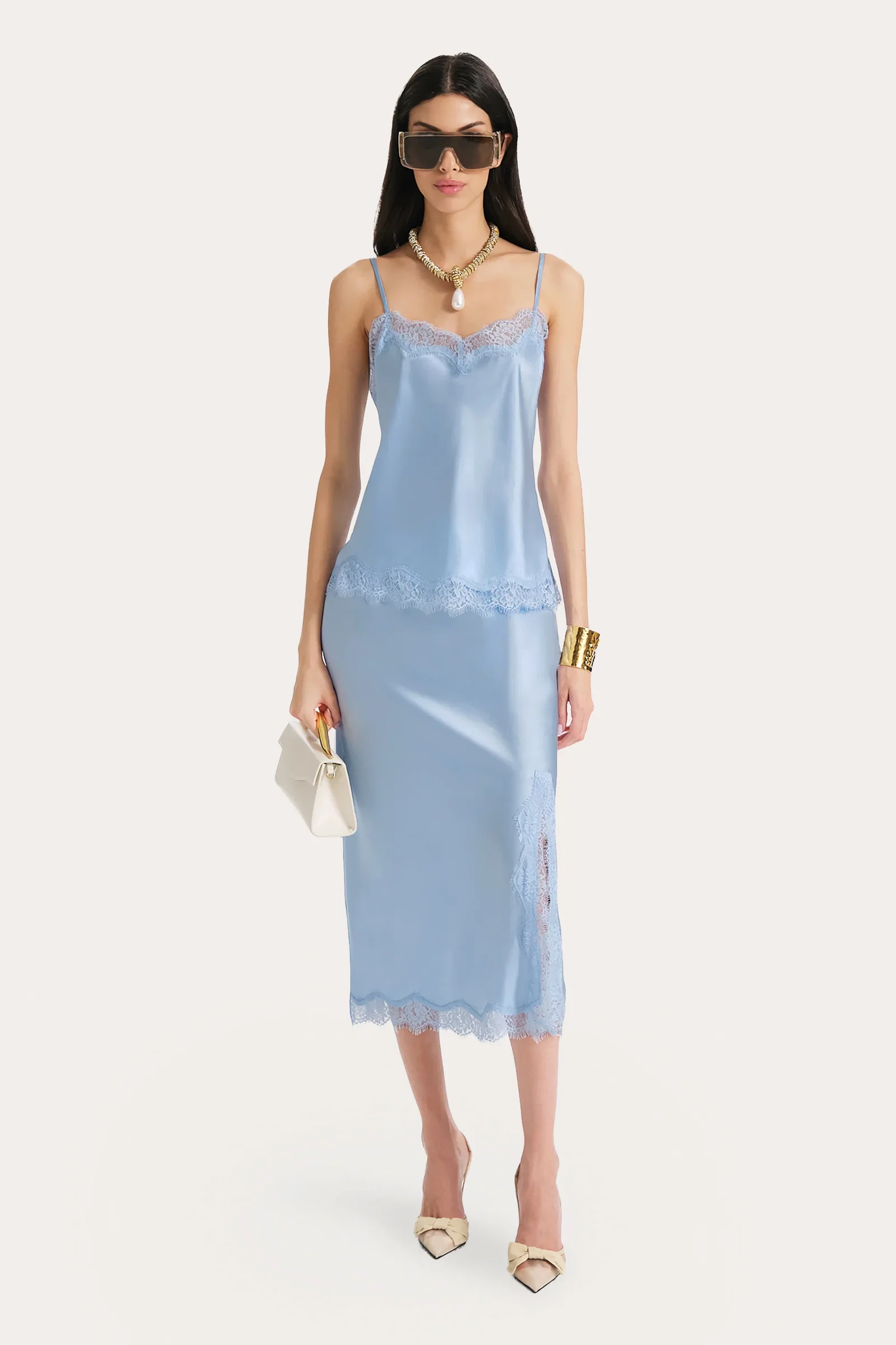 Image of Brooke Silk Charmeuse Lace Trim Skirt