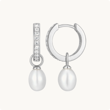 White Shell Pearl & Lab Grown Diamond Hoop Earrings in Sterling Silver
