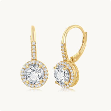 Cubic Zirconia Halo Drop Earrings in Gold Plated Sterling Silver
