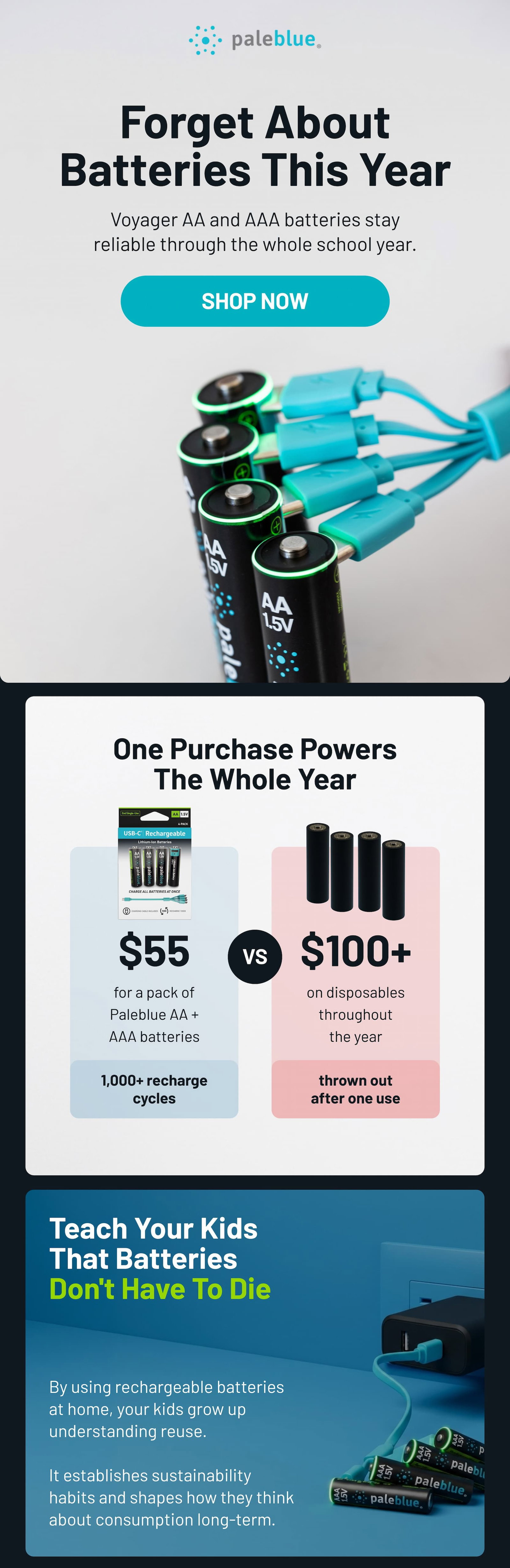 Forget about batteries this year. Voyager AA and AAA batteries stay reliable through the whole school year.