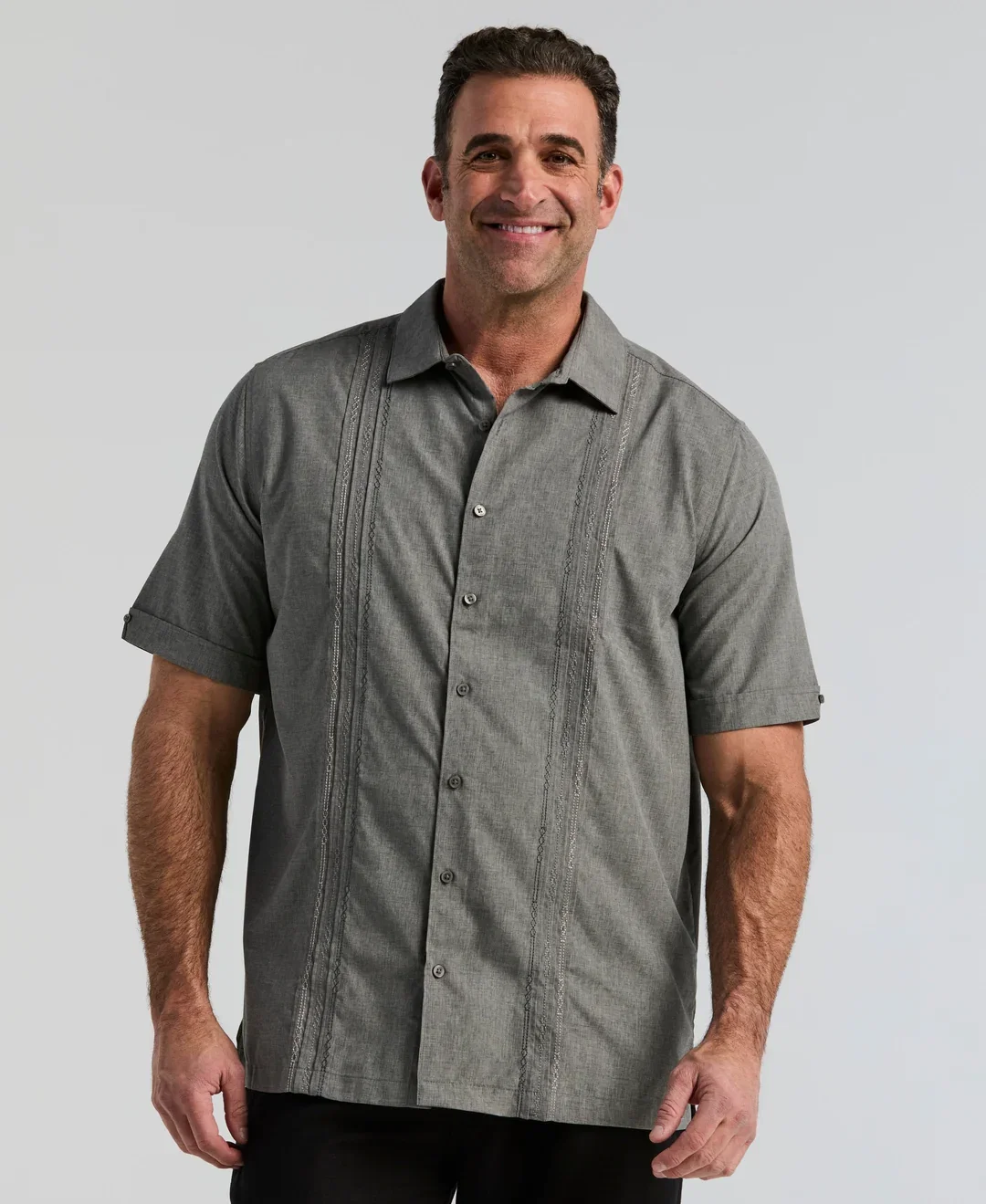 Cubavera Men's Big & Tall Geo Embroidered Panel Chambray Shirt