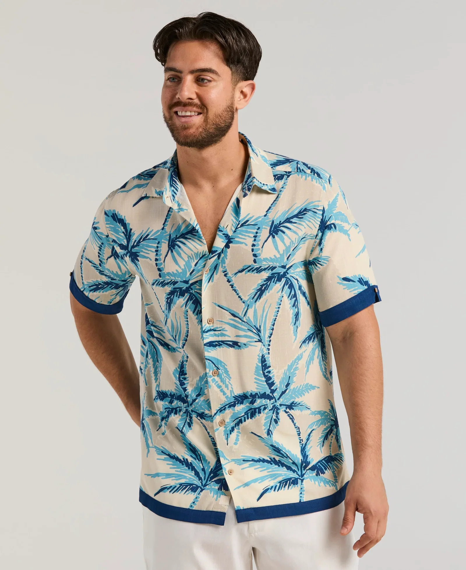 Cubavera Men's Viscose Two-Tone Palm Print Shirt