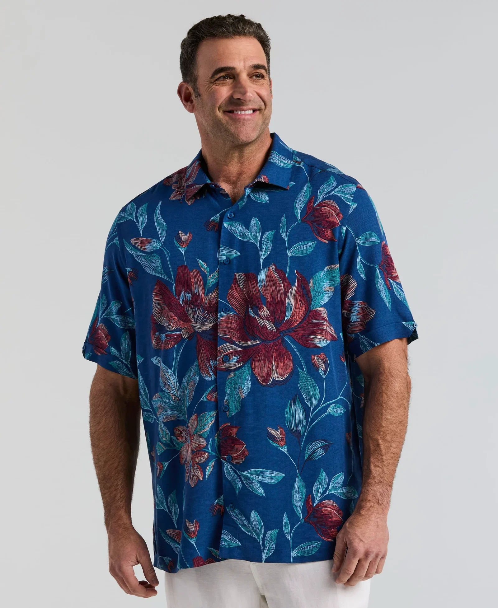 Cubavera Men's Big & Tall Pointilism Floral Print Shirt
